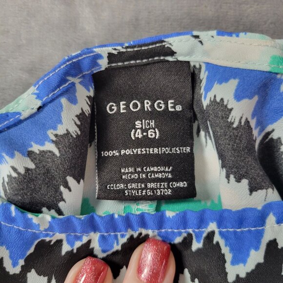 George Womens Mini Dress S Blue Green Black Abstract Print Sleeveless Summer‎ - Picture 2 of 10